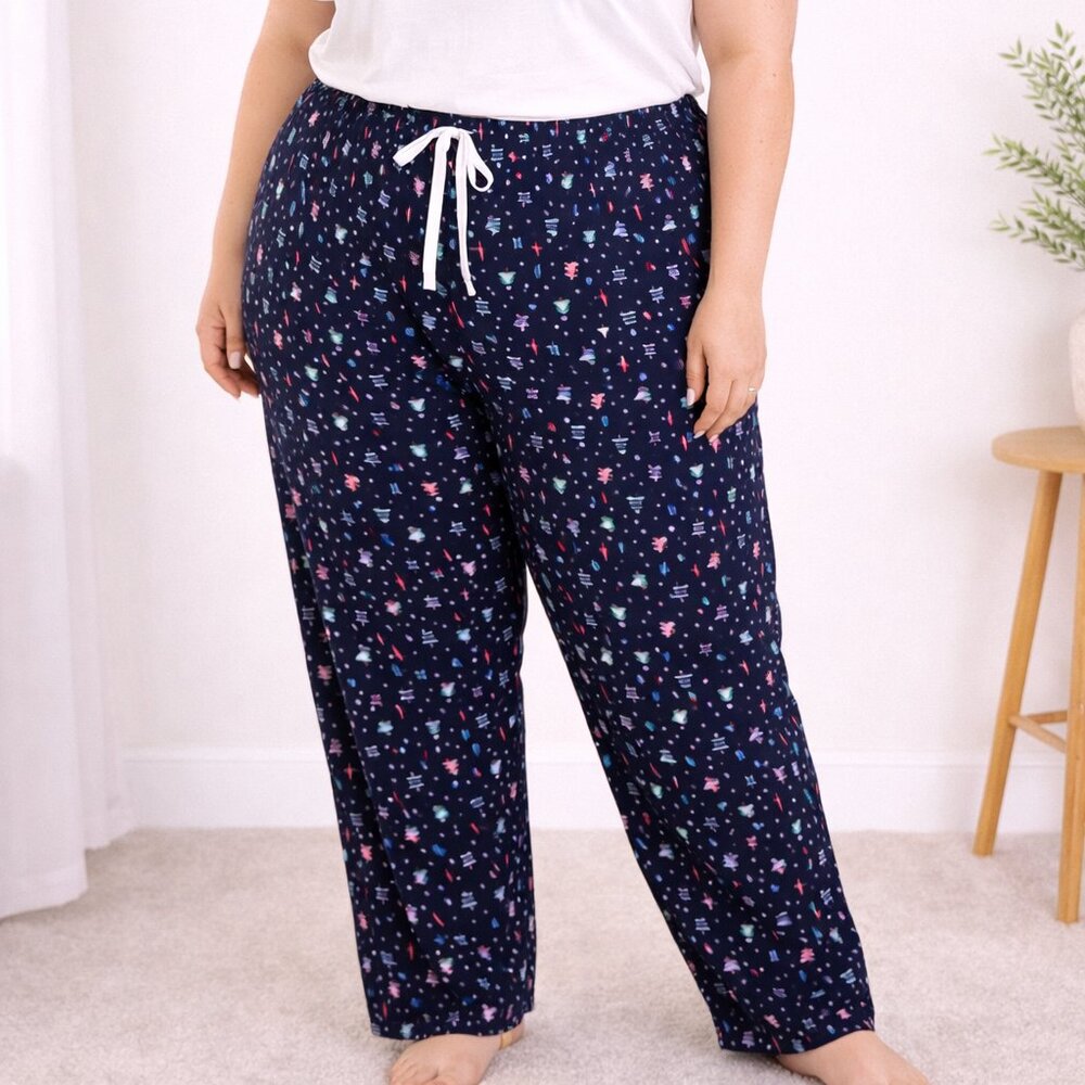 Cuddl Duds XXL Soft Cotton Lounge Pants Blue Christmas Tree Print